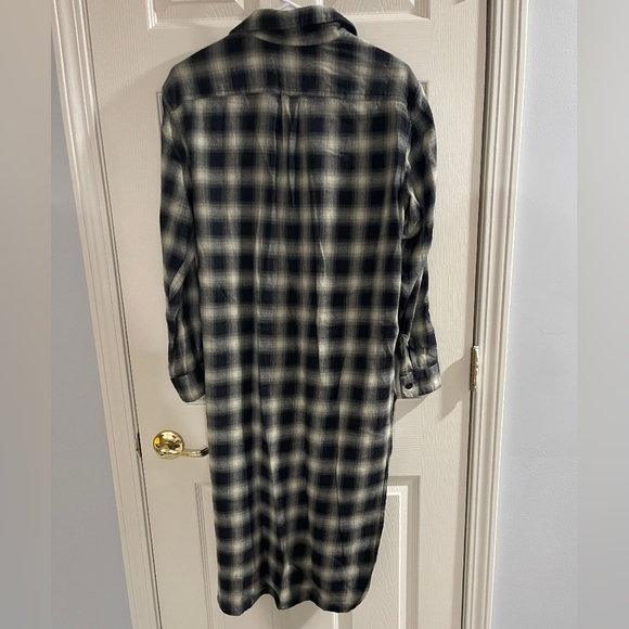 Frye Womens Black Cream Plaid Flannel Long Button Down Long Sleeve Tunic Size 6 - Picture 2 of 3